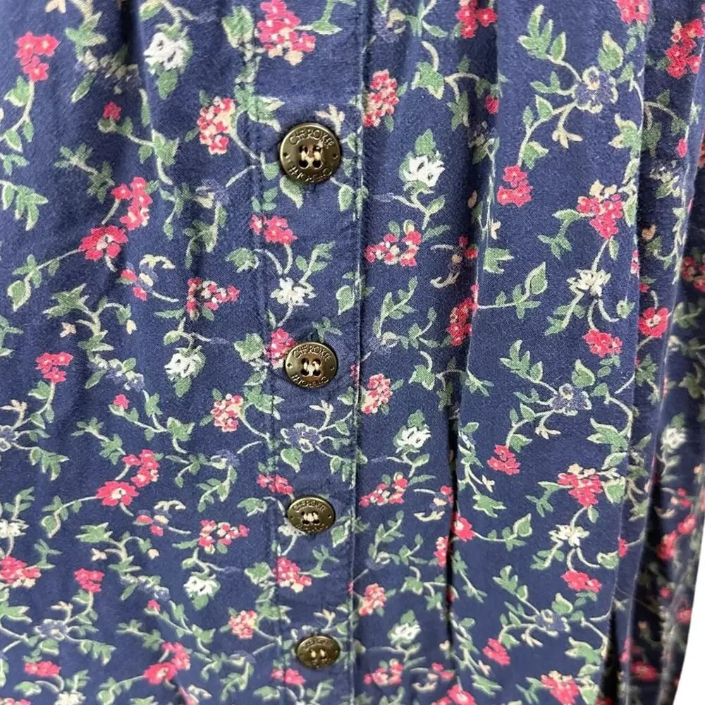 Vintage Cherokee Button Front Dress Denim Cotton Floral Size Large Blue - Picture 3 of 7